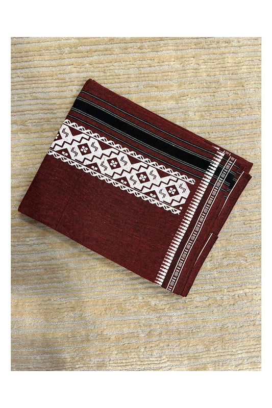 Southloom Maroon  Printed Single Mundu / Otta Mundu / Lungi (South Indian Kerala Dhoti)