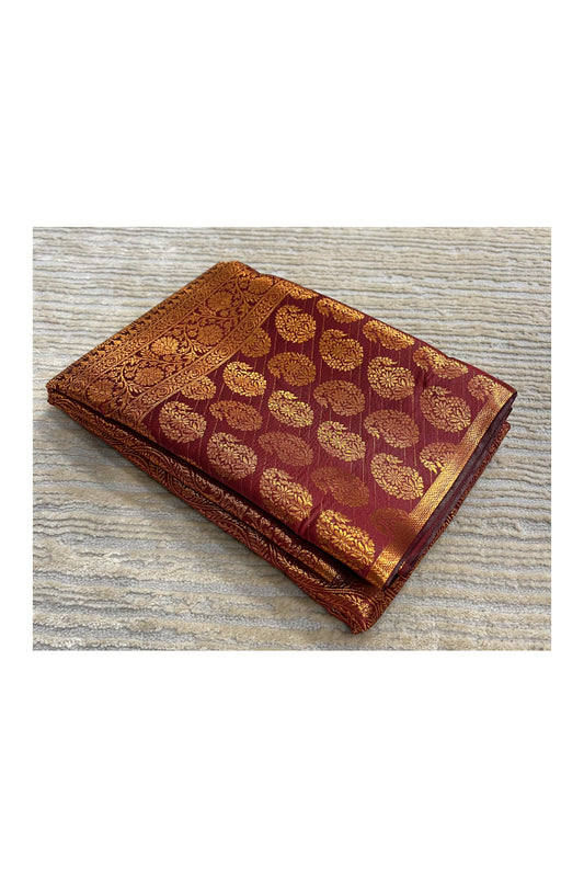 Southloom Banarasi Silk Brocade Bridal Saree WIth Woven Borders And Blouse Piece in Gold and Brown