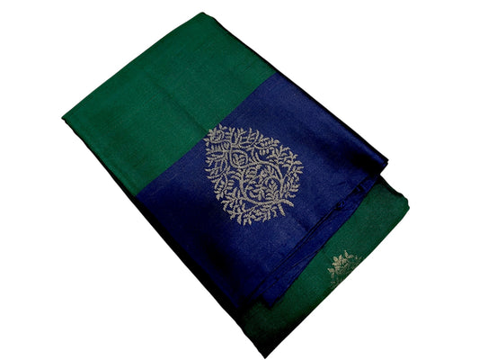 Southloom Pure Handloom Kanchipuram Silk Saree with Butta Work (Green & Blue)