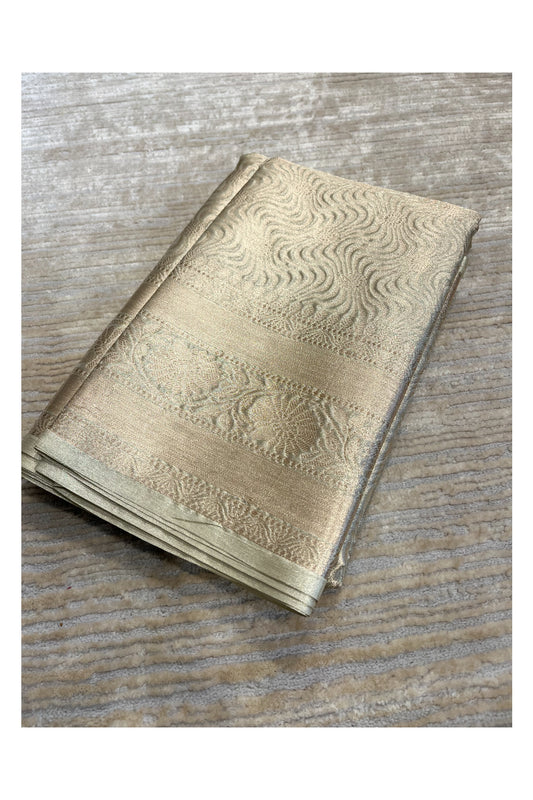 Southloom Tissue Silk Saree with Woven Work on Body and Borders (Beige & Golden)