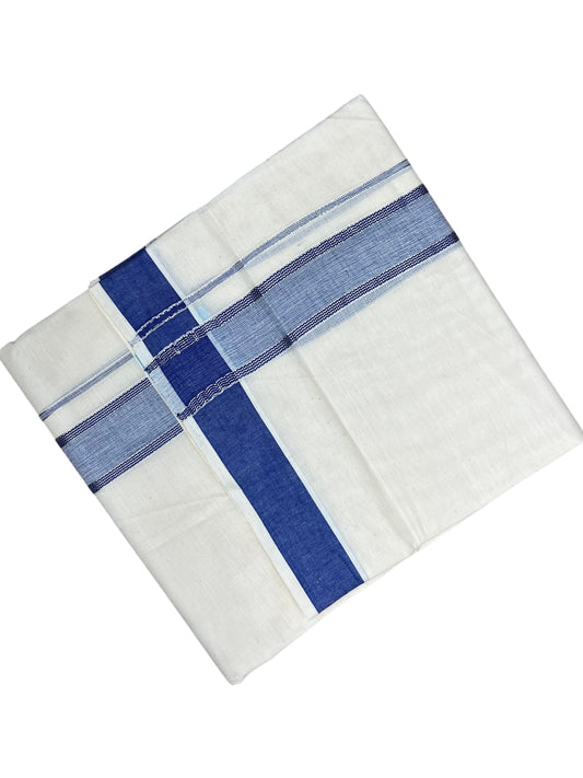 Southloom Kerala Pure Cotton Double Mundu with Silver Lines and Blue Border with (South Indian Dhoti)
