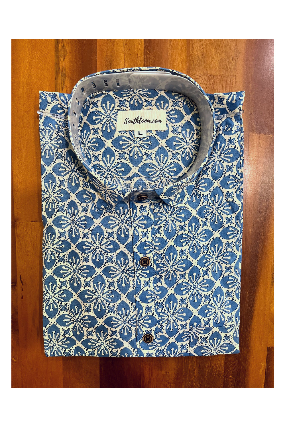 Southloom Jaipur Cotton Hand Block Printed Blue Shirt (Full Sleeves)