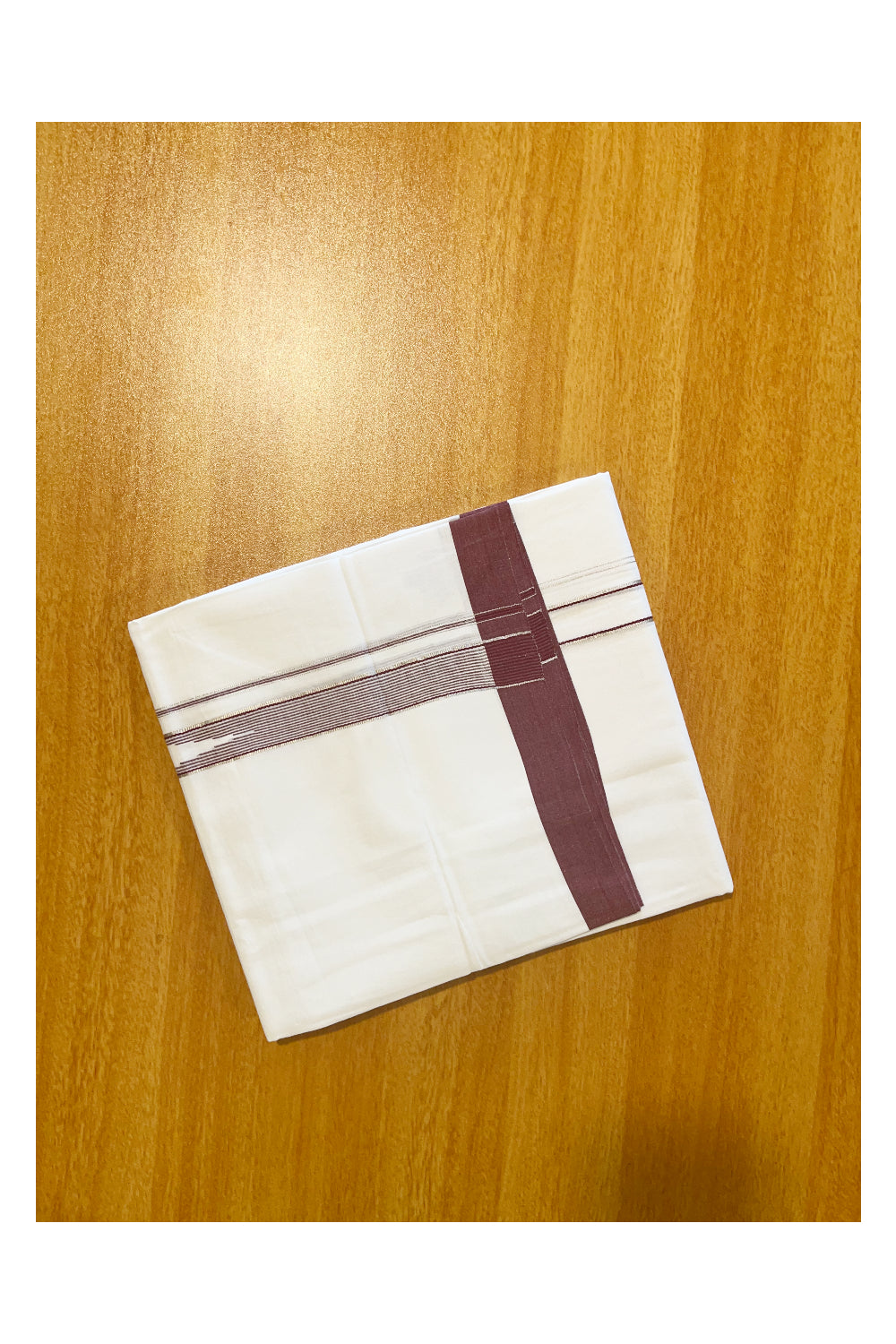 Pure White Cotton Double Mundu with Maroon Border (South Indian Dhoti)