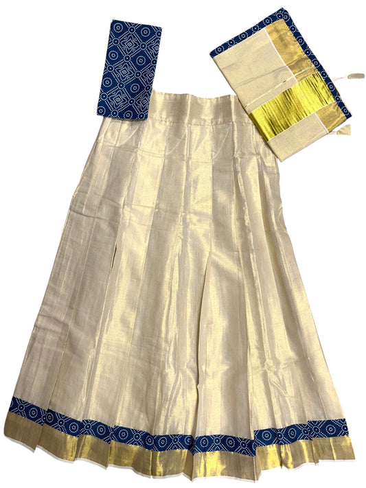 Southloom Semi Stitched Tissue Dhavani Set with Pavada and Ajrakh Blouse Piece