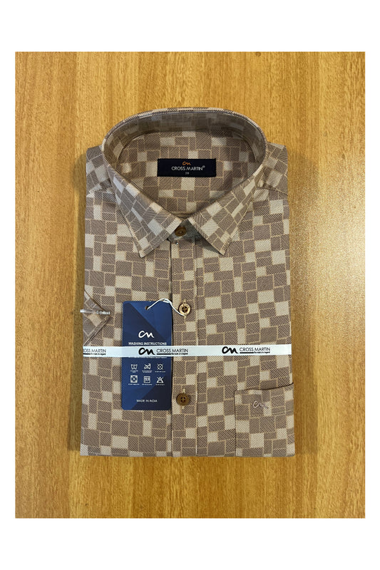 Pure Cotton Brown Printed Shirt (38 HS)