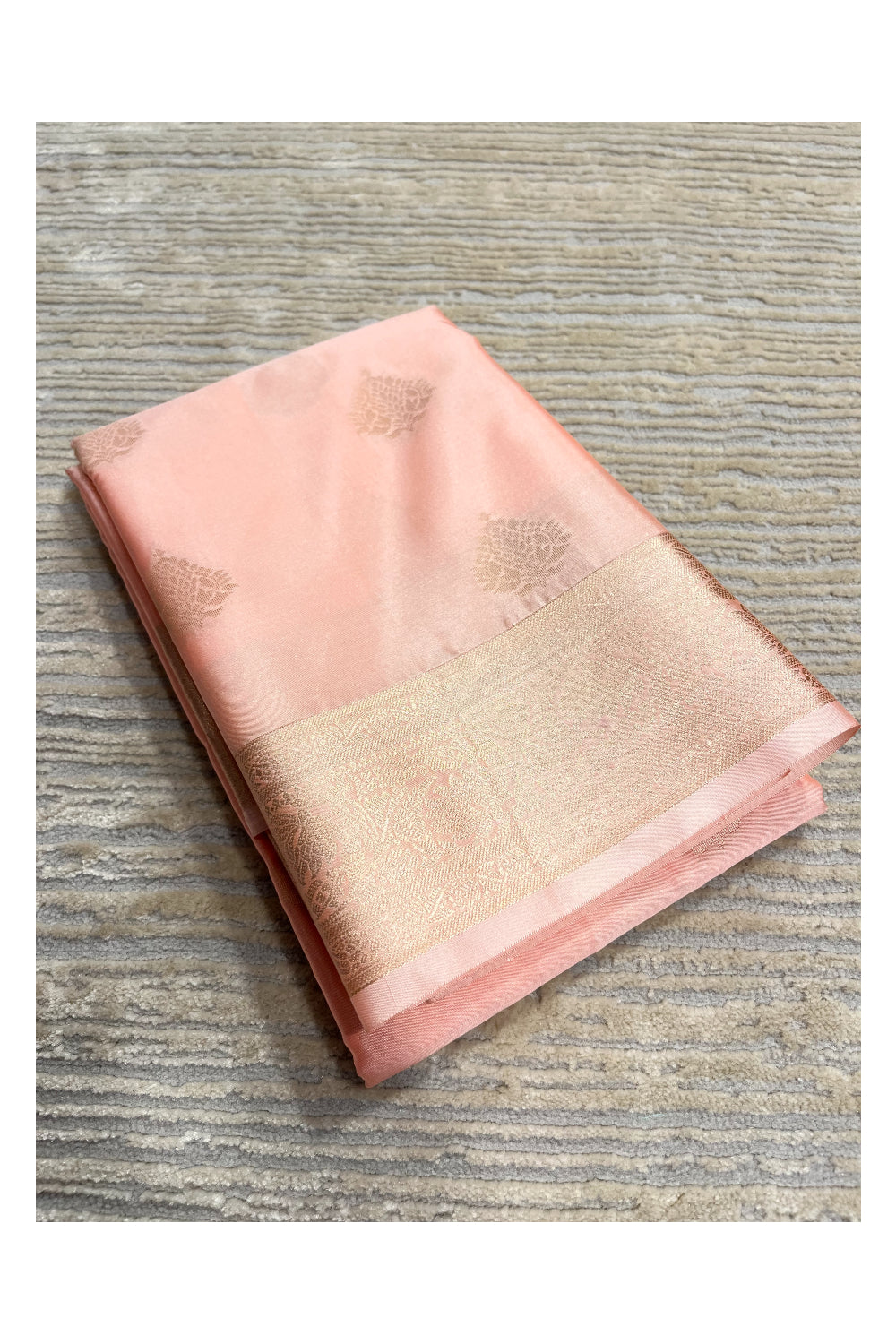 Southloom  Pastel Shade Silk Saree In Orange With Woven Zari Borders And Butta Work Across Body