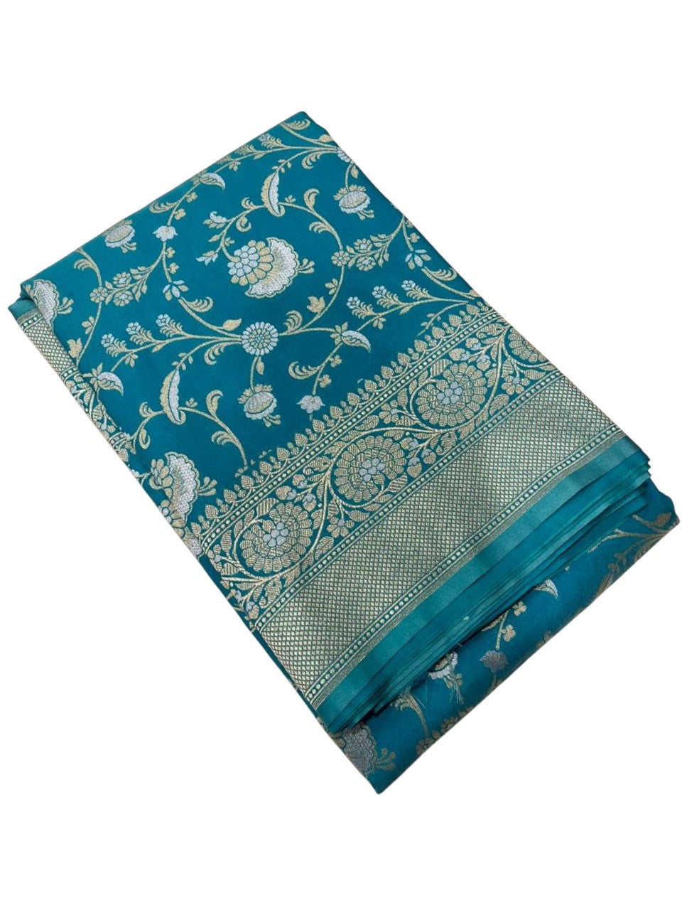 Southloom Pure Banarasi Silk Saree with Woven Work on Body and Borders (Turquoise)