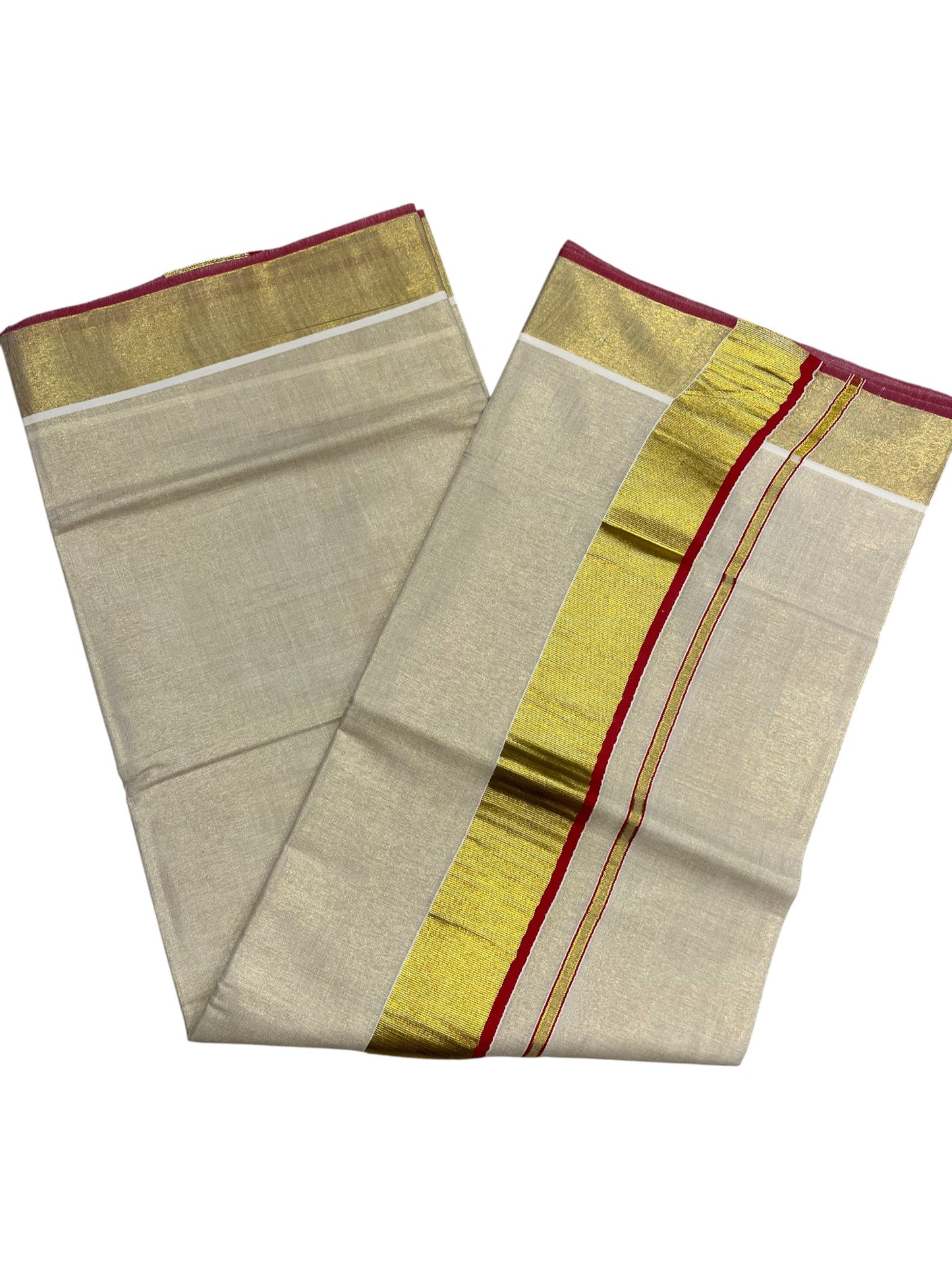 Southloom Kerala Tissue Kasavu Plain Saree With Red Border