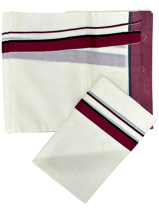 Southloom Pure Cotton Kerala Single Set Mundu (Mundum Neriyathum) Maroon Border 2.80 Mtr SL345