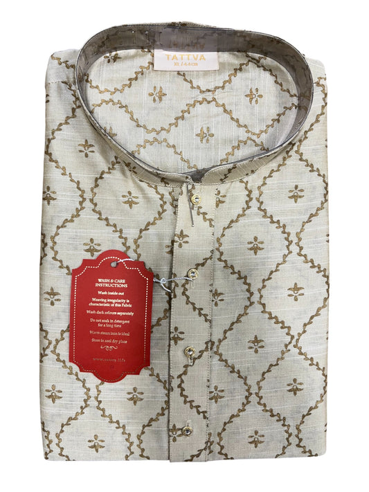 Southloom Semi Silk Short Kurta for Men in White Colour