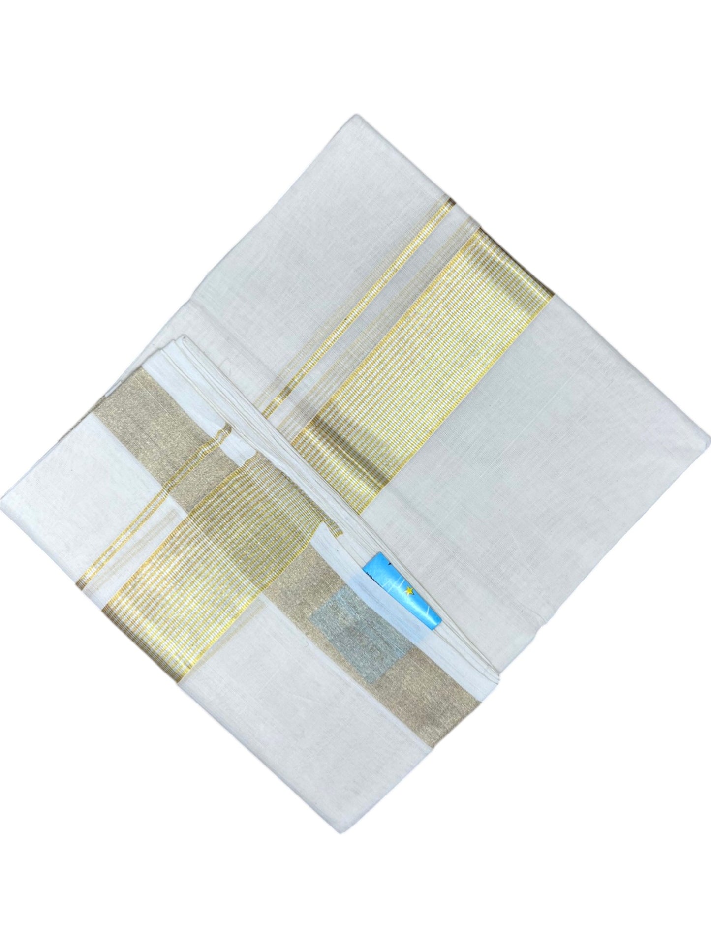 Southloom Balaramapuram Unakkupaavu Premium Handloom Cotton Double Mundu with Gold And Silver Lines Border
