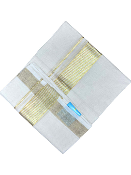 Southloom Balaramapuram Unakkupaavu Premium Handloom Cotton Double Mundu with Gold And Silver Lines Border