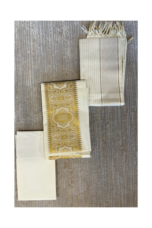 Southloom™ Cotton Churidar Salwar Suit Material with Gold Woven Work (include Lines Shawl / Dupatta)
