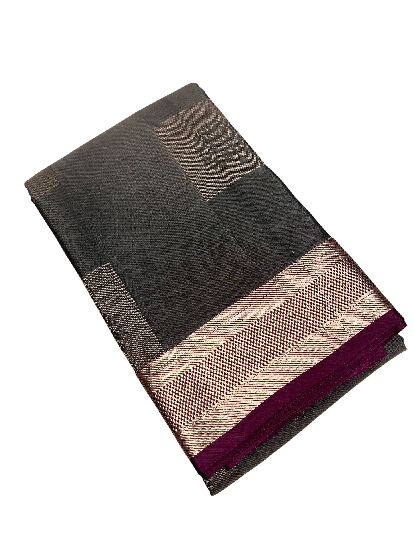 Southloom Pure Handloom Kanchipuram Silk Saree with Butta Work (Grey & Magenta)