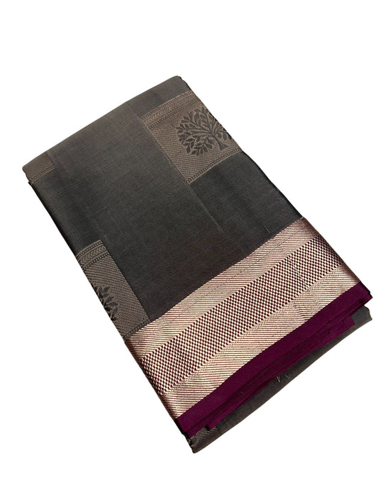 Southloom Pure Handloom Kanchipuram Silk Saree with Butta Work (Grey & Magenta)