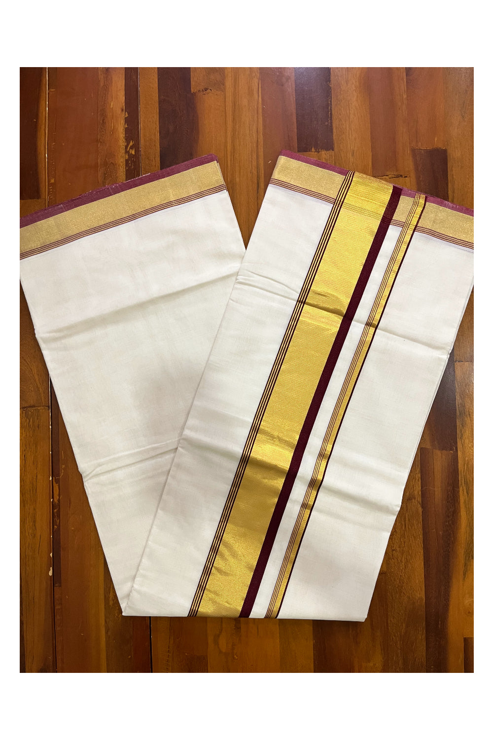 Southloom Premium Handloom Kerala Saree with Maroon and Kasavu Border