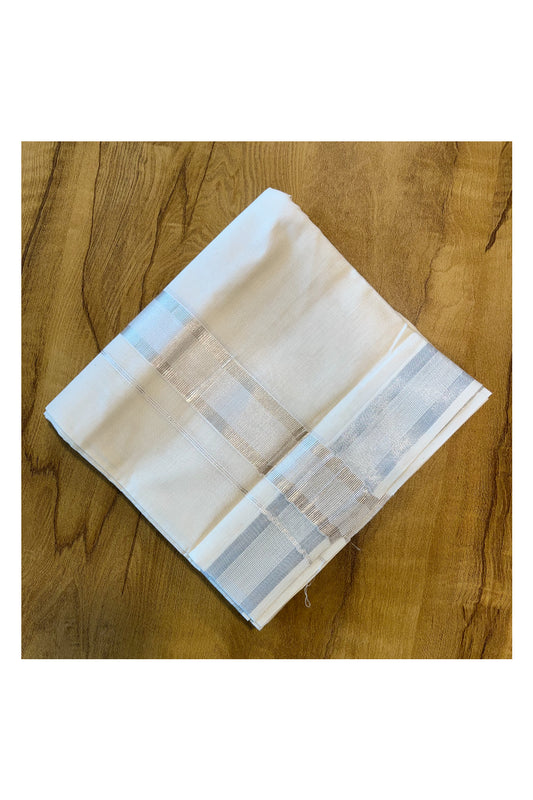 Pure Cotton Mundu with Silver Lines and Silver Border (South Indian Kerala Dhoti)