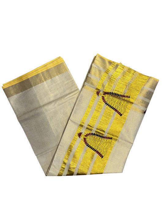 Southloom Tissue Kerala Kasavu Saree with Nettipattam Embroidery Designs on Body