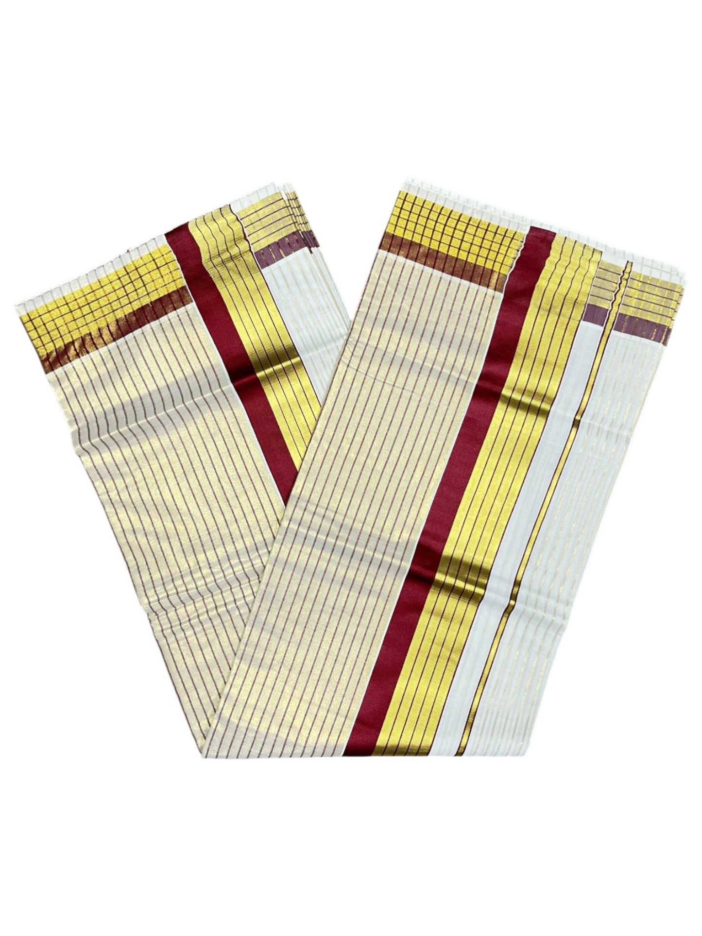 Southloom Kerala Pure Cotton Saree with Stripes on Body and Borders in Maroon