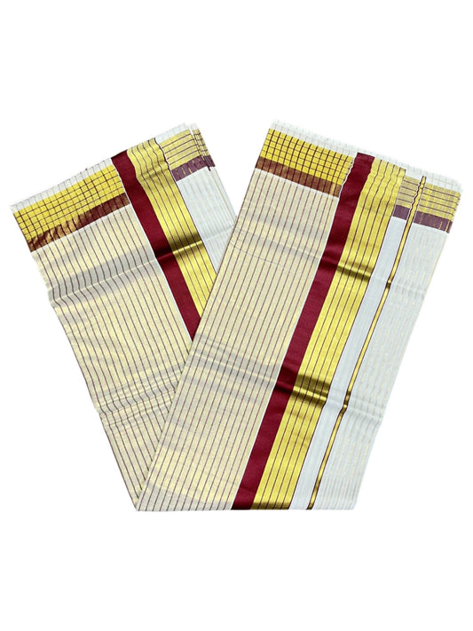 Southloom Kerala Pure Cotton Saree with Stripes on Body and Borders in Maroon