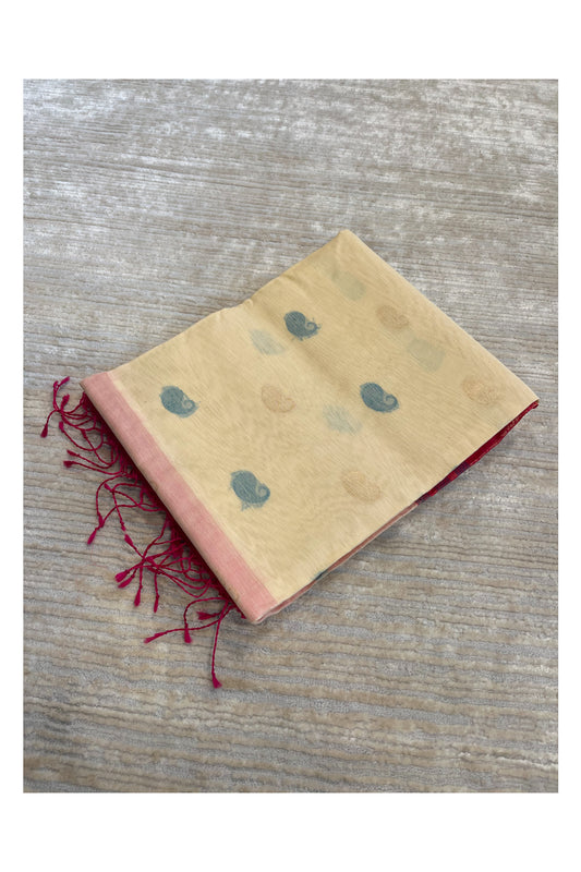Southloom Pure Handloom Cotton Silk Saree With Handwoven Work Across Body and Blouse in Beige And Pink