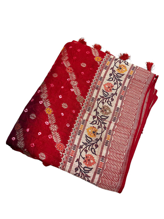 Southloom Pure Banarasi Silk Saree with Woven Work on Body and Borders (Red & Purple)