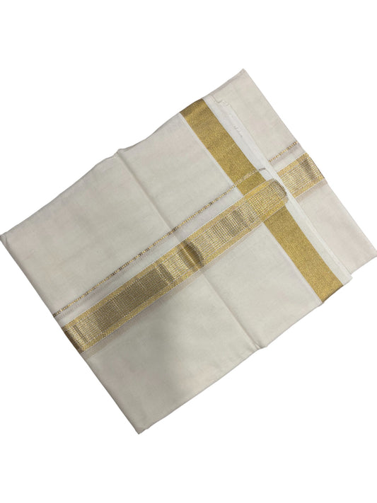 Southloom Premium Handloom Cotton Double Mundu with Gold Paaya Neythu And Silver Gold  Lines Kasavu Border