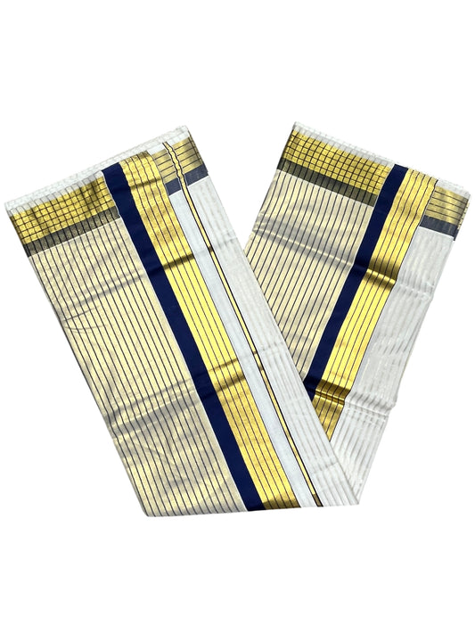 Southloom Kerala Pure Cotton Saree with Stripes on Body and Borders in Blue SL334