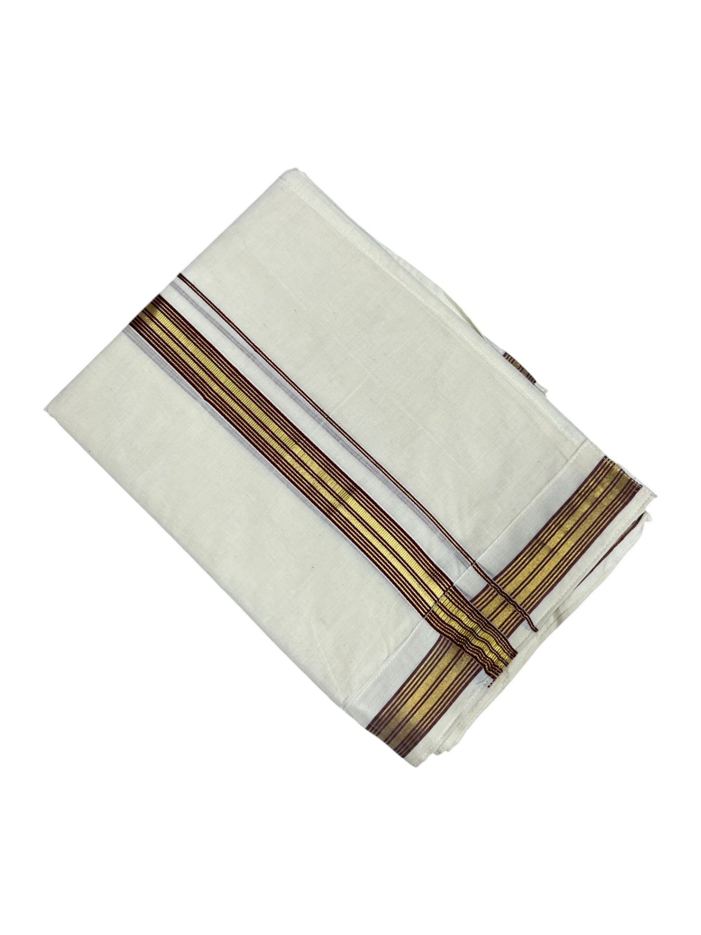 Southloom Kerala Cotton Velcro Double Mundu with Maroon And Gold Kasavu Border (South Indian Kerala Dhoti)