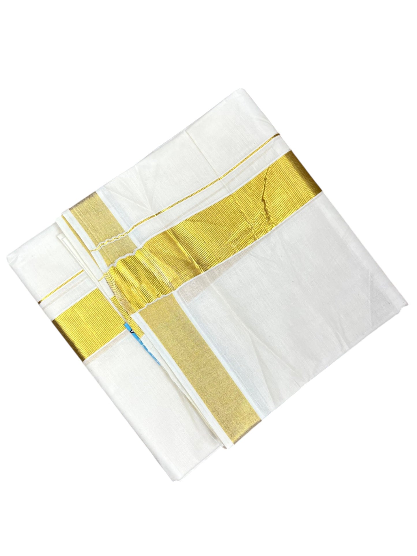 Southloom Kerala Pure Cotton Double Mundu In 2 Inch with Gold Kasavu and Border (South Indian Dhoti)