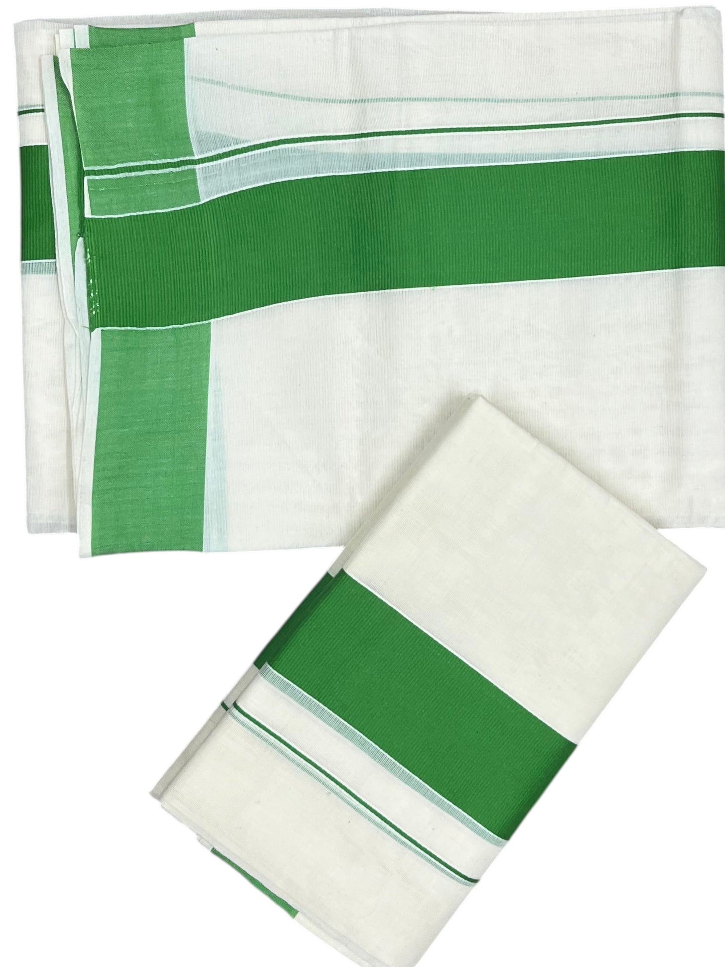 Southloom Kerala Cotton Set Mundu (Mundum Neriyathum) with Kasavu and Green Border