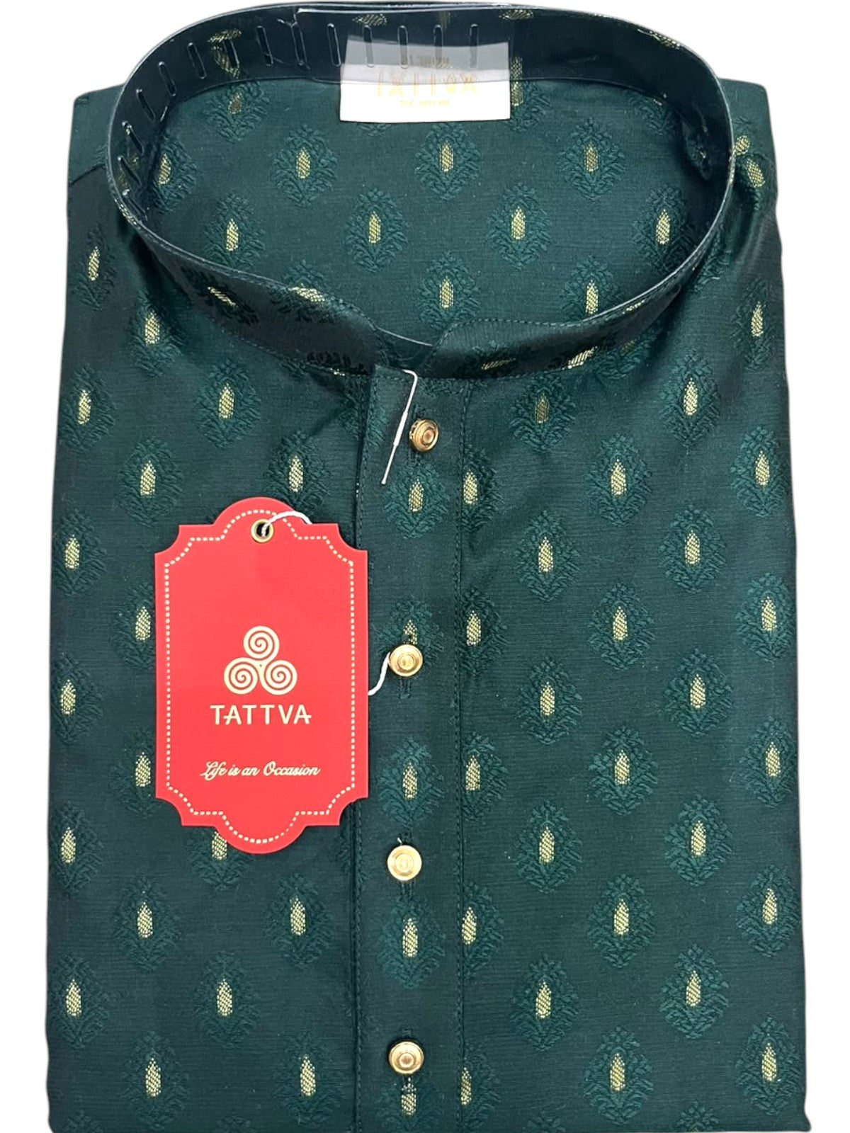 Southloom Green Woven Patterns Semi Silk Long Kurta for Men SL591