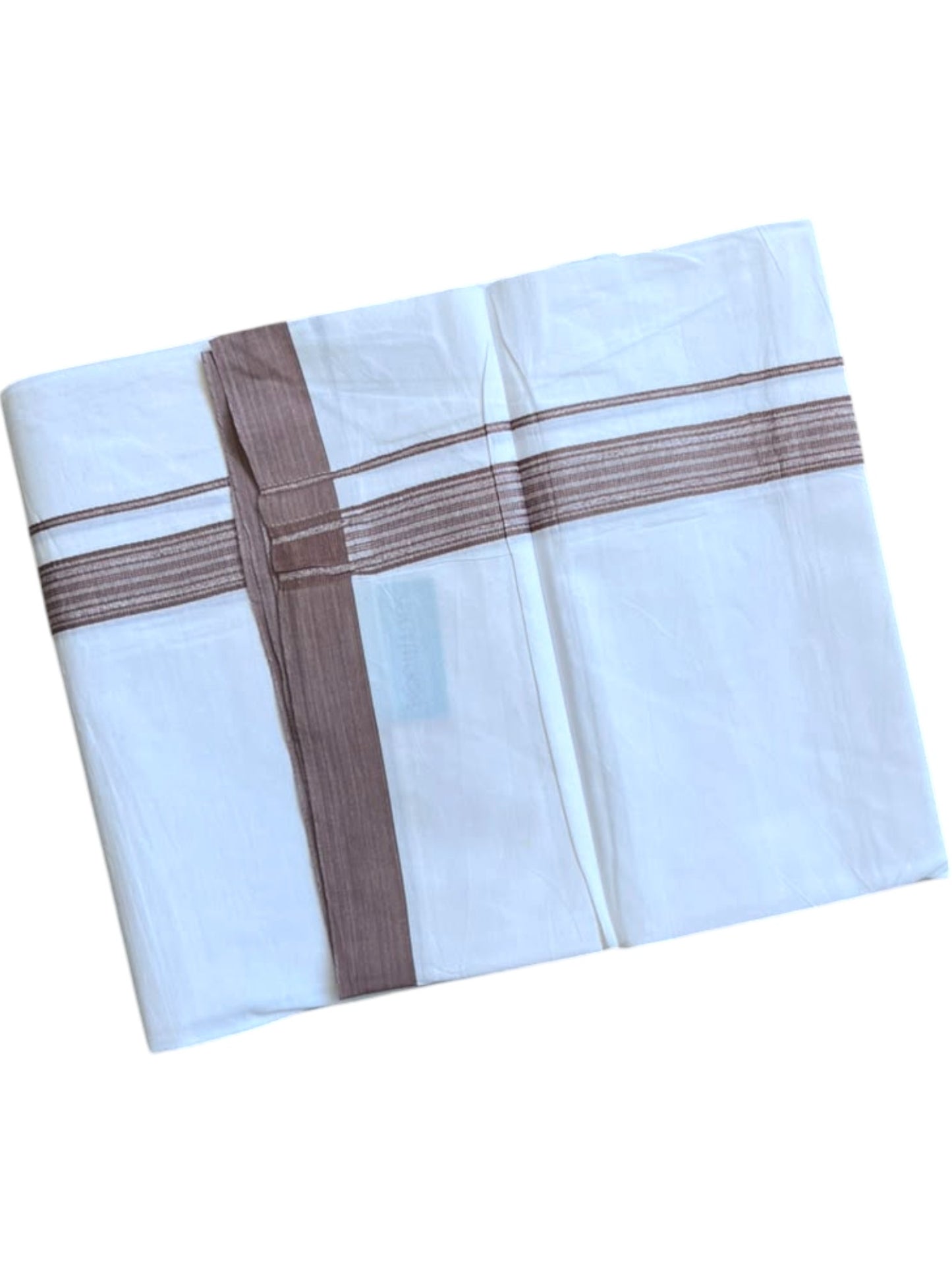 Southloom Pure White Single Cotton Mundu with Brown Border (South Indian Kerala Dhoti)