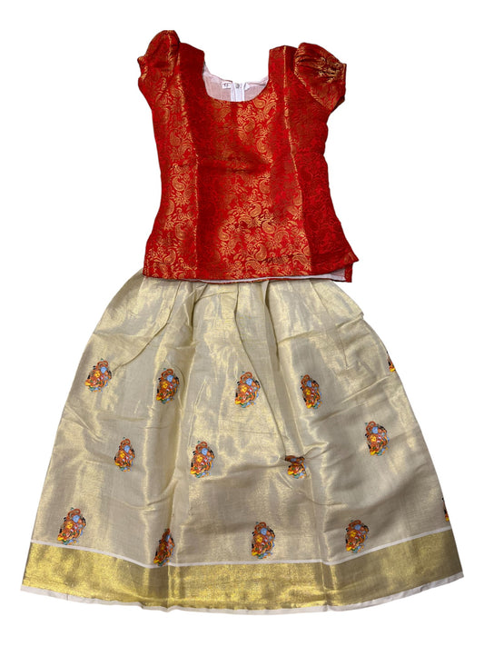Southloom Kerala Tissue Kasavu Pavada Blouse for Kids