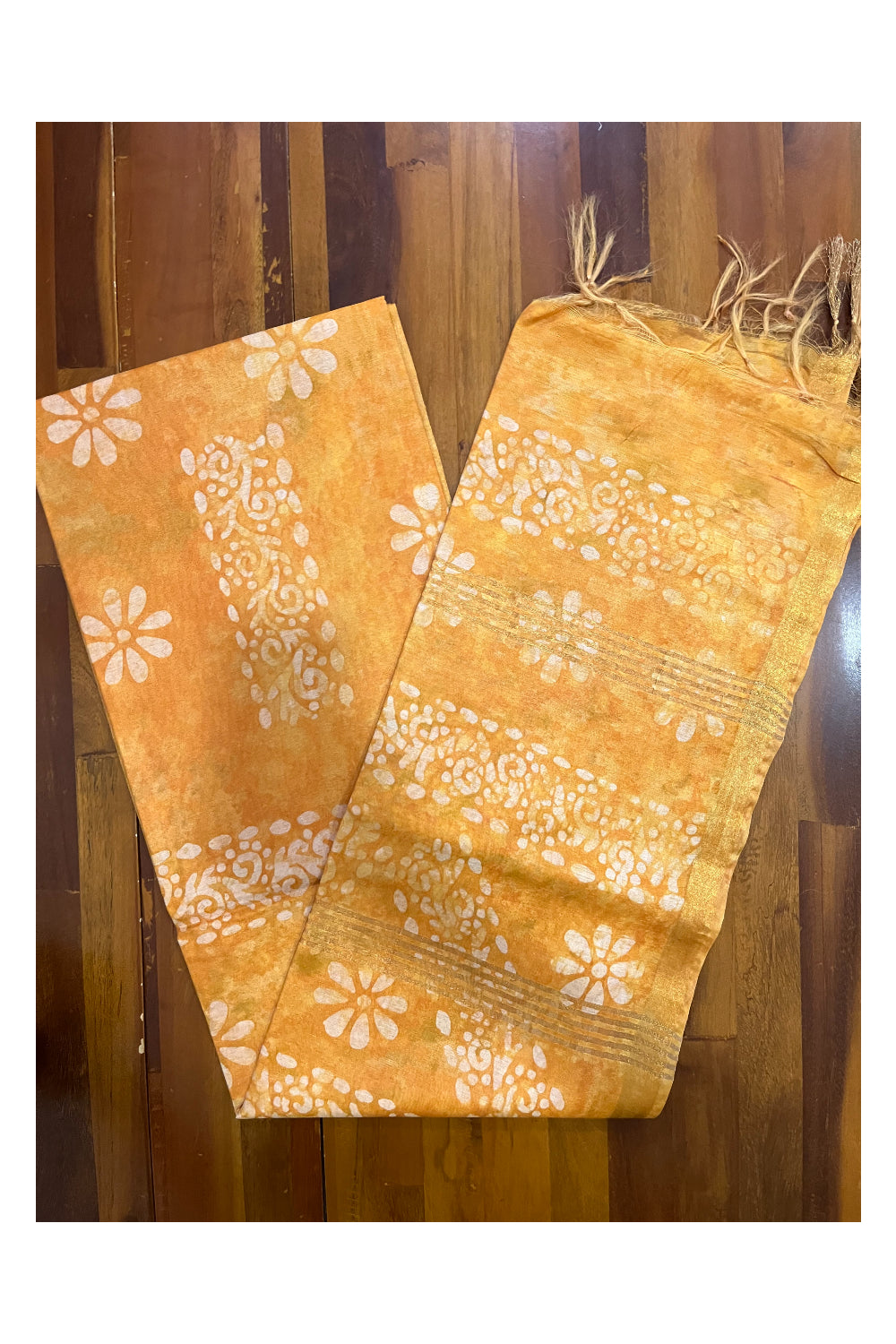 Southloom Cotton Yellow Saree with Baswara Prints on Body and Pallu