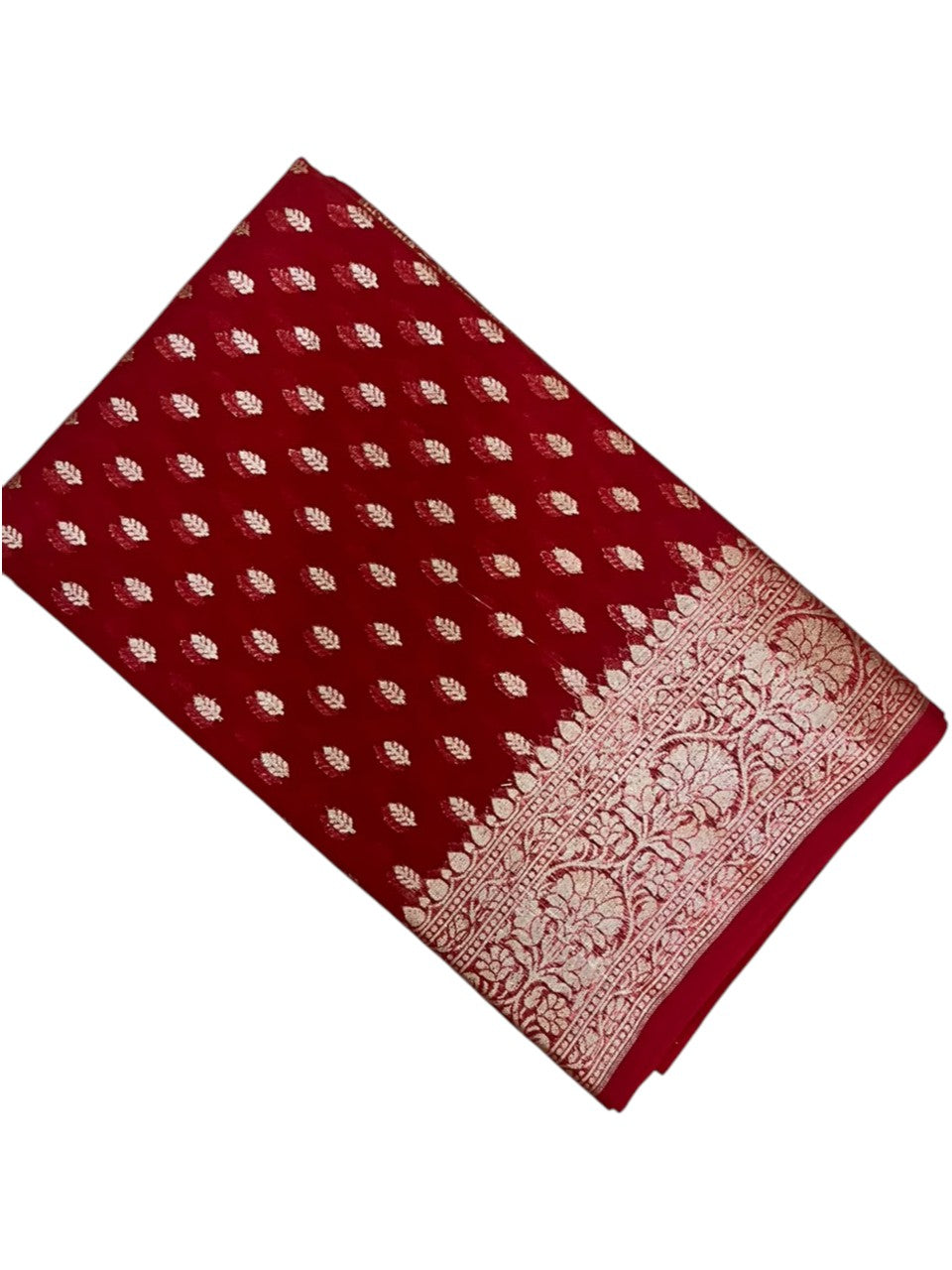 Southloom Cotton Banarasi Silk Saree with Woven Work on Body and Borders (Red)