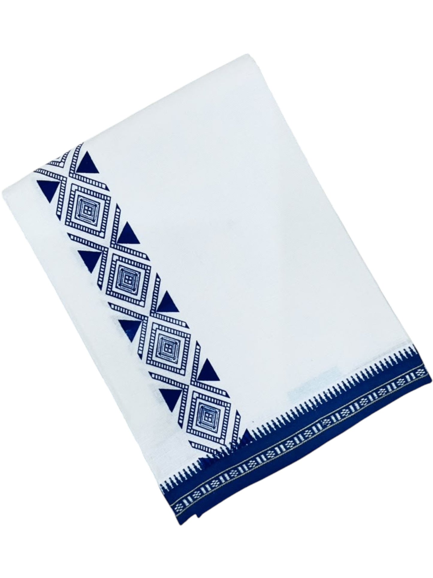 Southloom White Blue Printed Single Mundu / Otta Mundu / Lungi (South Indian Kerala Dhoti)