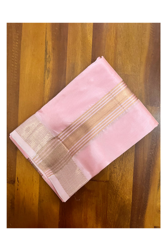 Southloom Premium Semi Silk Pink Mundu with Copper Kasavu Woven Border (South Indian Kerala Dhoti)