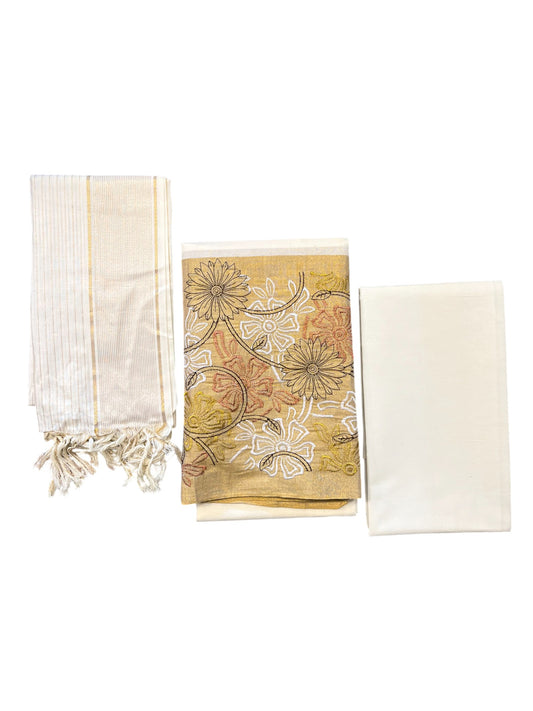 Southloom™ Cotton Churidar Salwar Suit Material with Brown Embroidery Work (include Lines Shawl / Dupatta)