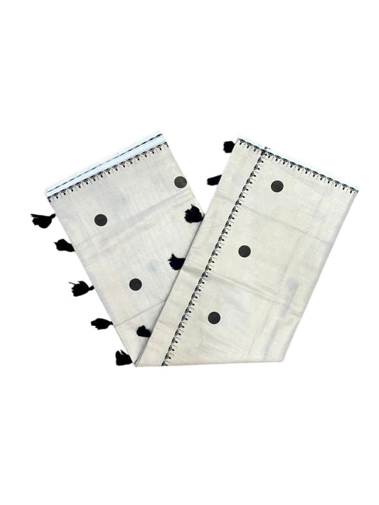 Southloom Kerala Tissue Kasavu Plain Saree with Black Polka Dots On Body SL537