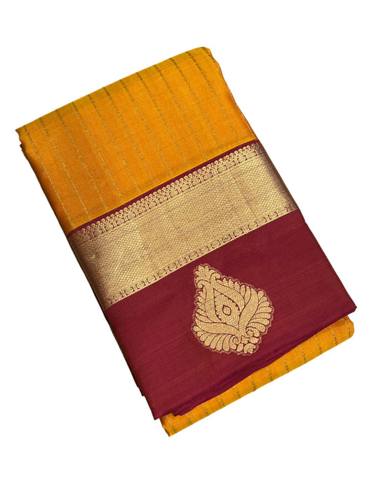 Southloom Pure Handloom Bridal Kanchipuram Silk Saree with Korvai Work (Yellow & Maroon)