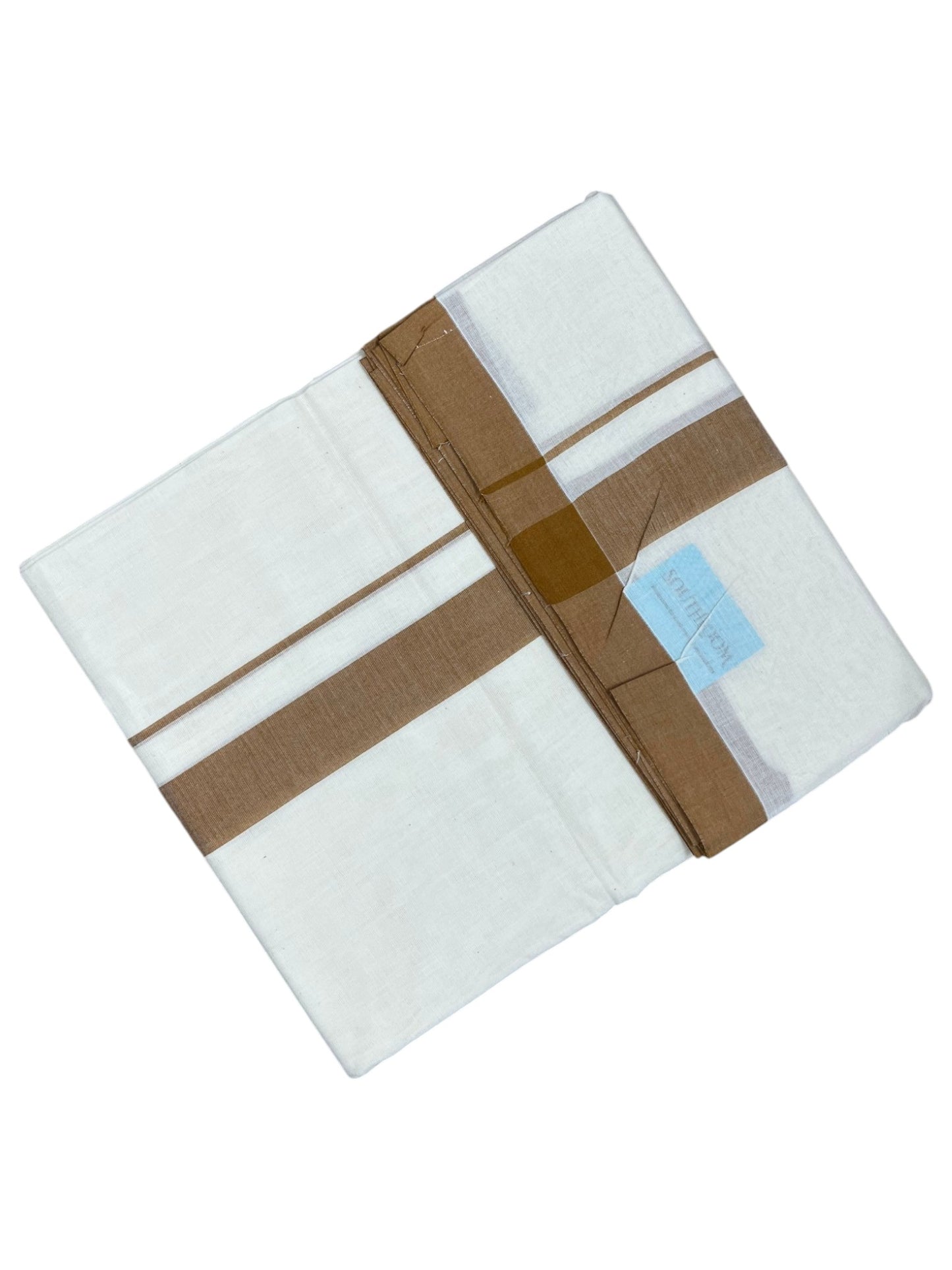 Southloom Kerala Pure Cotton Double Mundu with Brown Border (South Indian Kerala Dhoti)