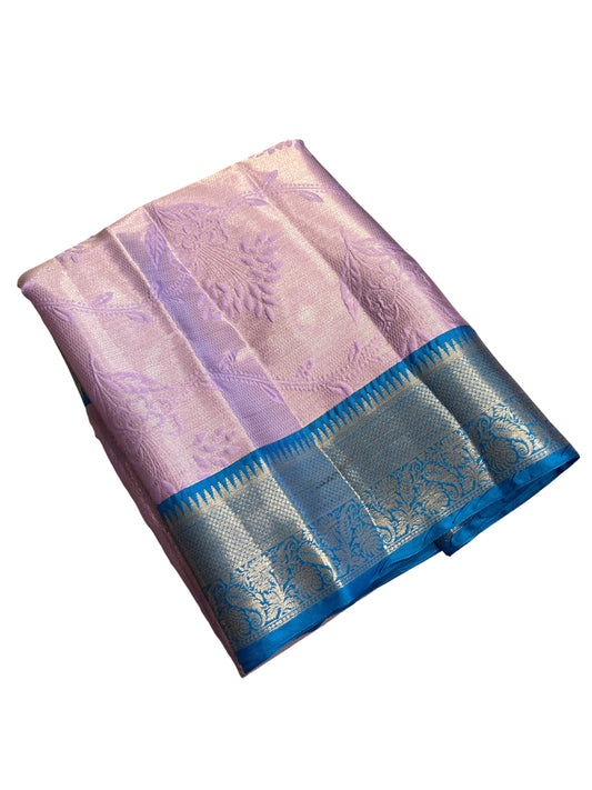 Southloom Tissue Silk Saree with Woven Work on Body and Borders (Blue & Lavendar)