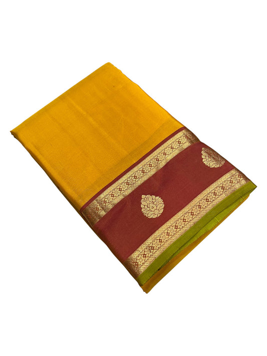Southloom Premium Bridal Handloom Kanchipuram Silk Saree With Korvai Works (Yellow & Maroon)