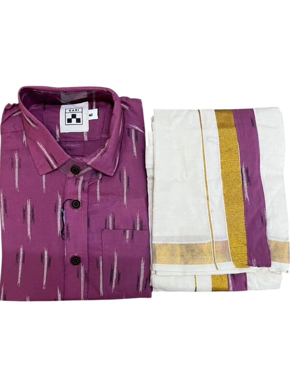 Southloom Cotton Floral Printed Kids's Combo (Shirt + Velcro Mundu) SLKCOMBO