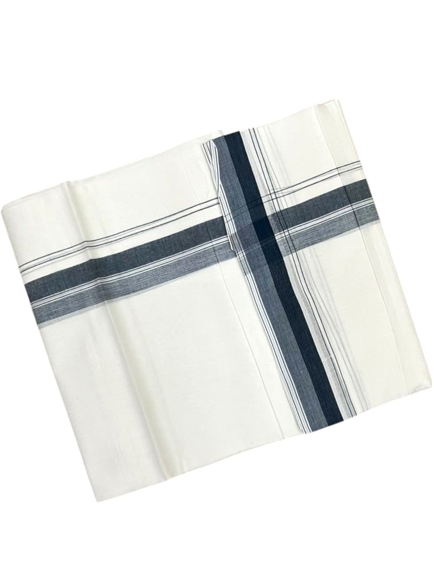 Southloom Pure Cotton Mundu with Grey Border (South Indian Kerala Dhoti)