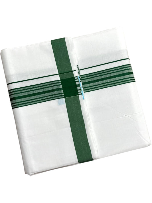 Southloom Pure White Single Cotton Mundu with Green Border (South Indian Kerala Dhoti)