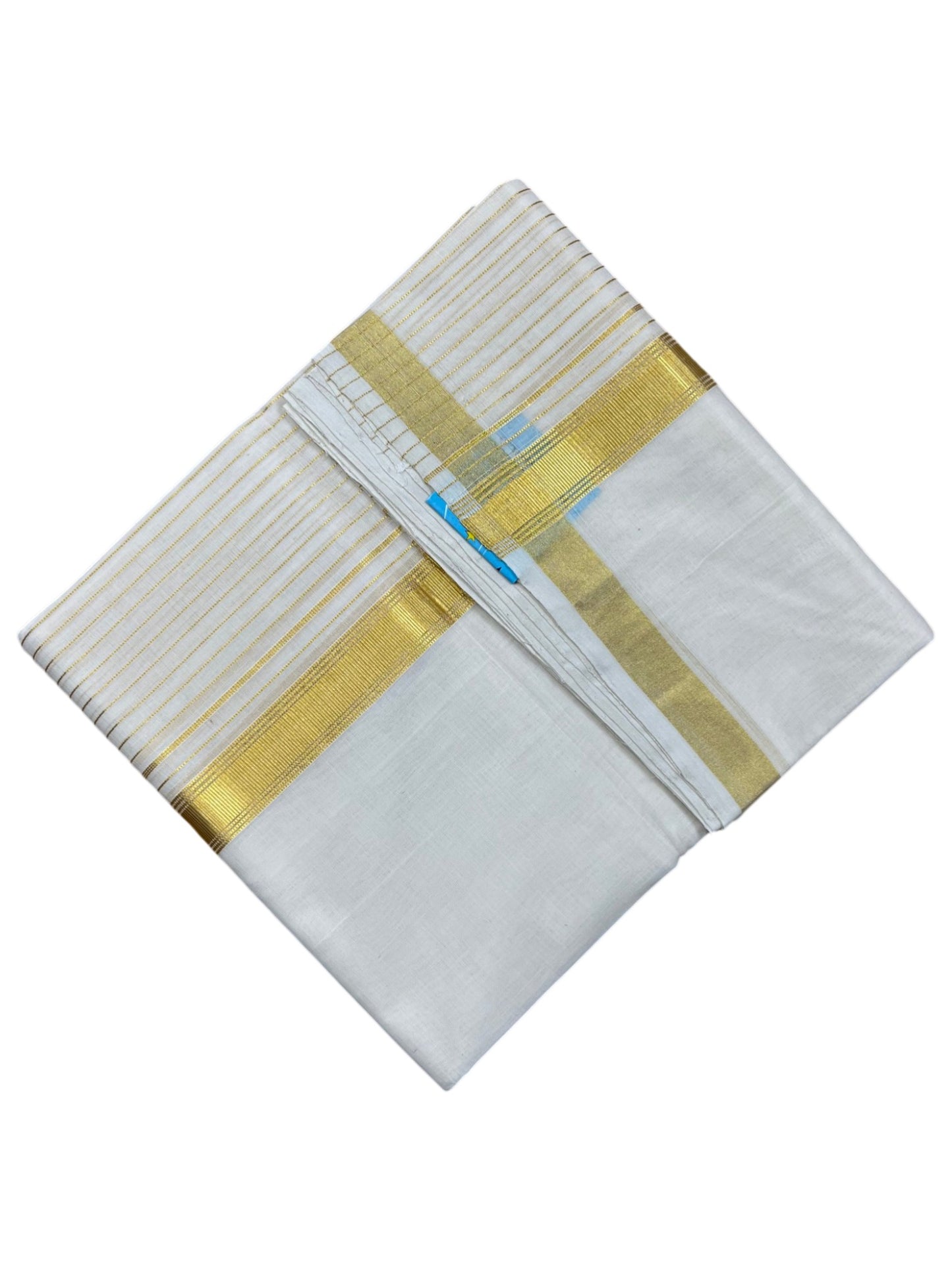 Southloom Premium Handloom Cotton Double Mundu with Gold Kasavu Border
