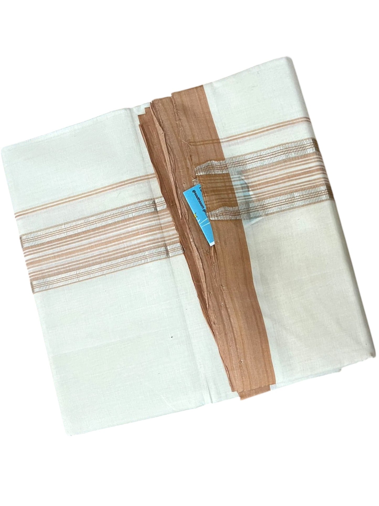 Southloom Balaramapuram Unakkupaavu Premium Handloom Cotton Double Mundu with Silver Lines and Brown Border