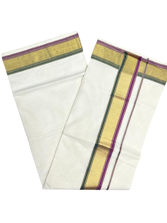 Southloom Kerala Cotton Kasavu Saree with Green And Magenta Border